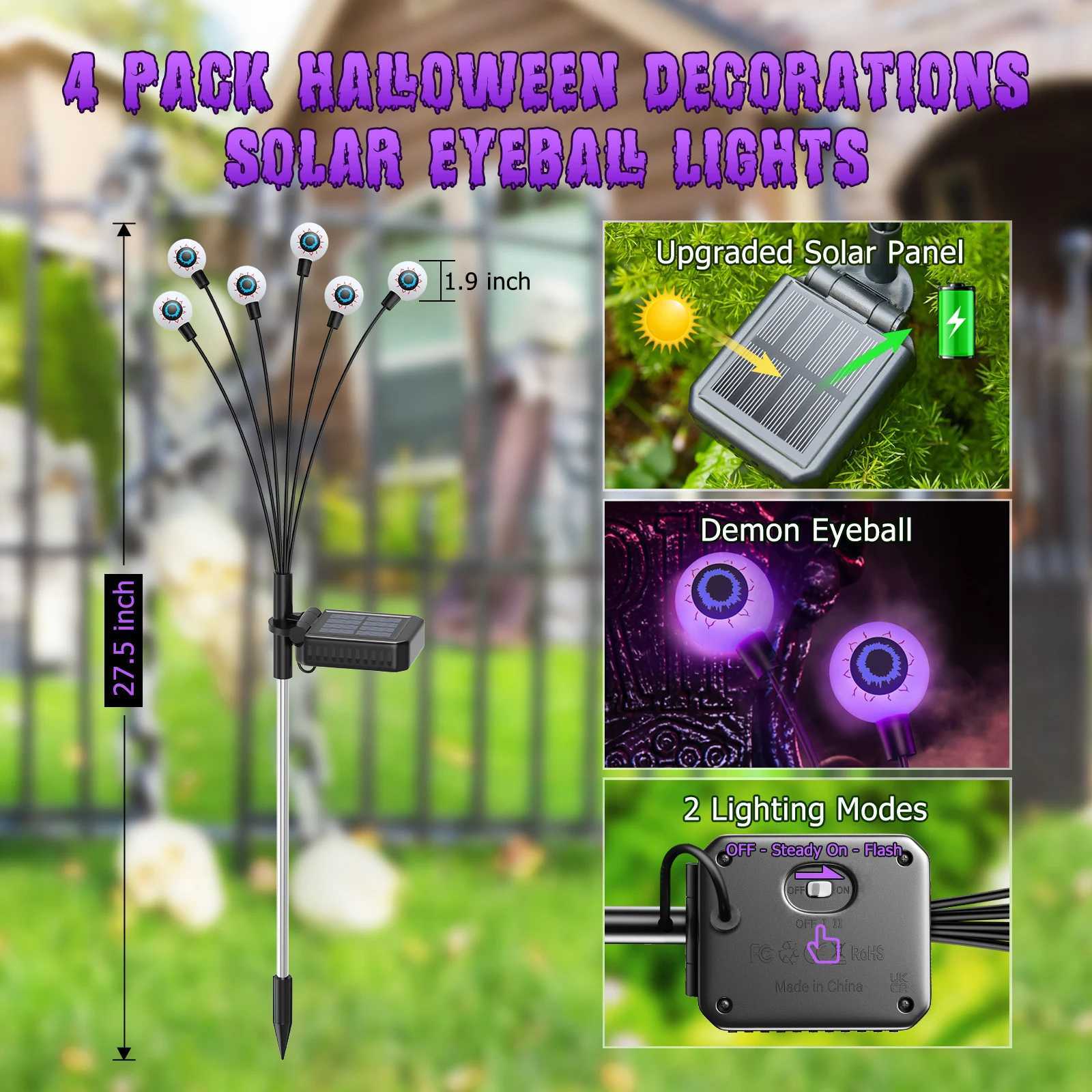 2/4/6 Pack Halloween Decorations Outdoor Solar Scary Eyeball Lights Purple Eyeball Lights For Yard/ Garden/ Lawn/ Party Decor XJ250606