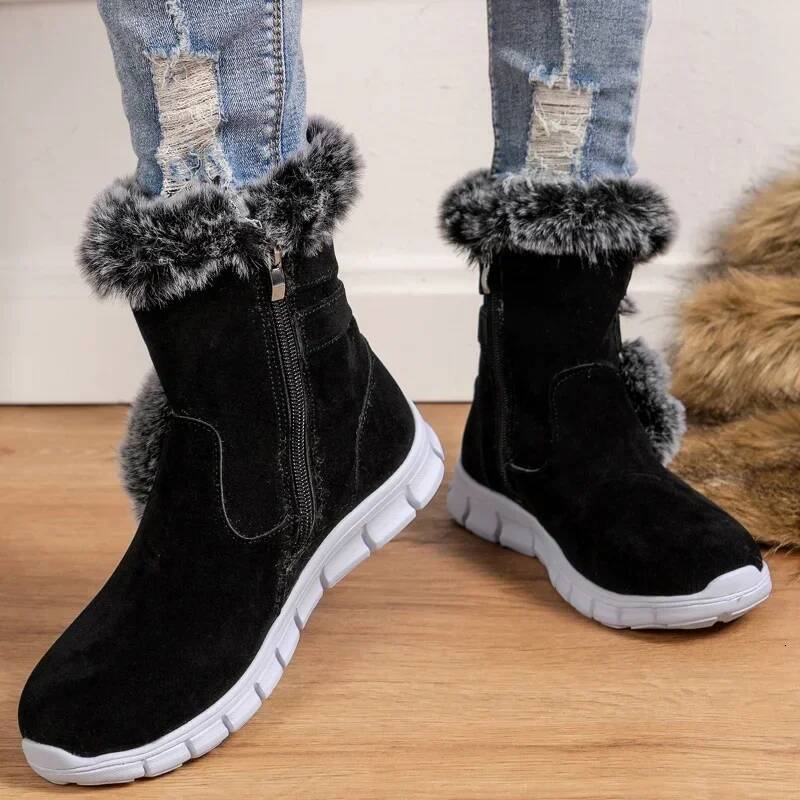 Ddmyoutdoor Women Flats Ankle Snow Boot Winter Warm Fur Shoes New Fashion Design Short Plush Boots Suede Soft Sole Goth Botas Outdoor Shoes