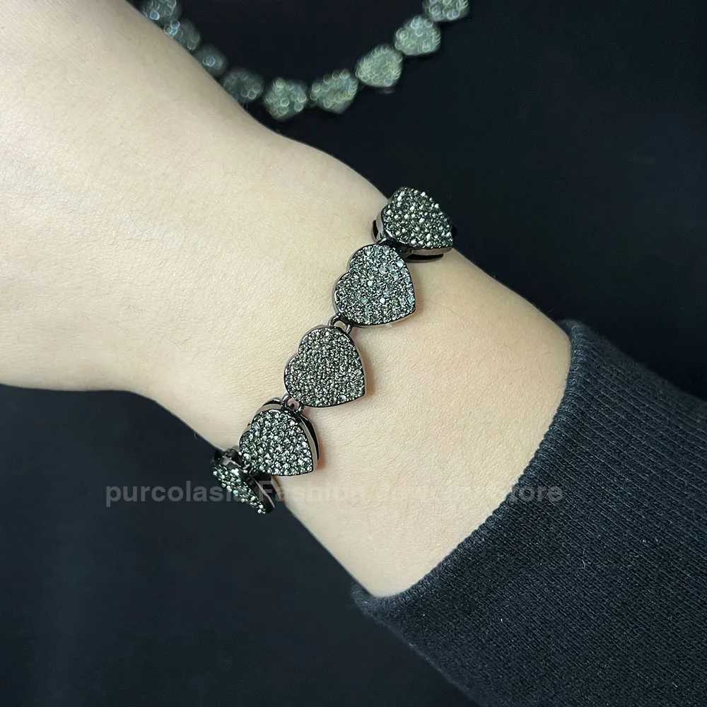14mm Black Gray Bracelet Hip Hop Men Women Cuban Chain Bling Iced Out Rhinestones Paved Miami Necklace Jewelry W250606