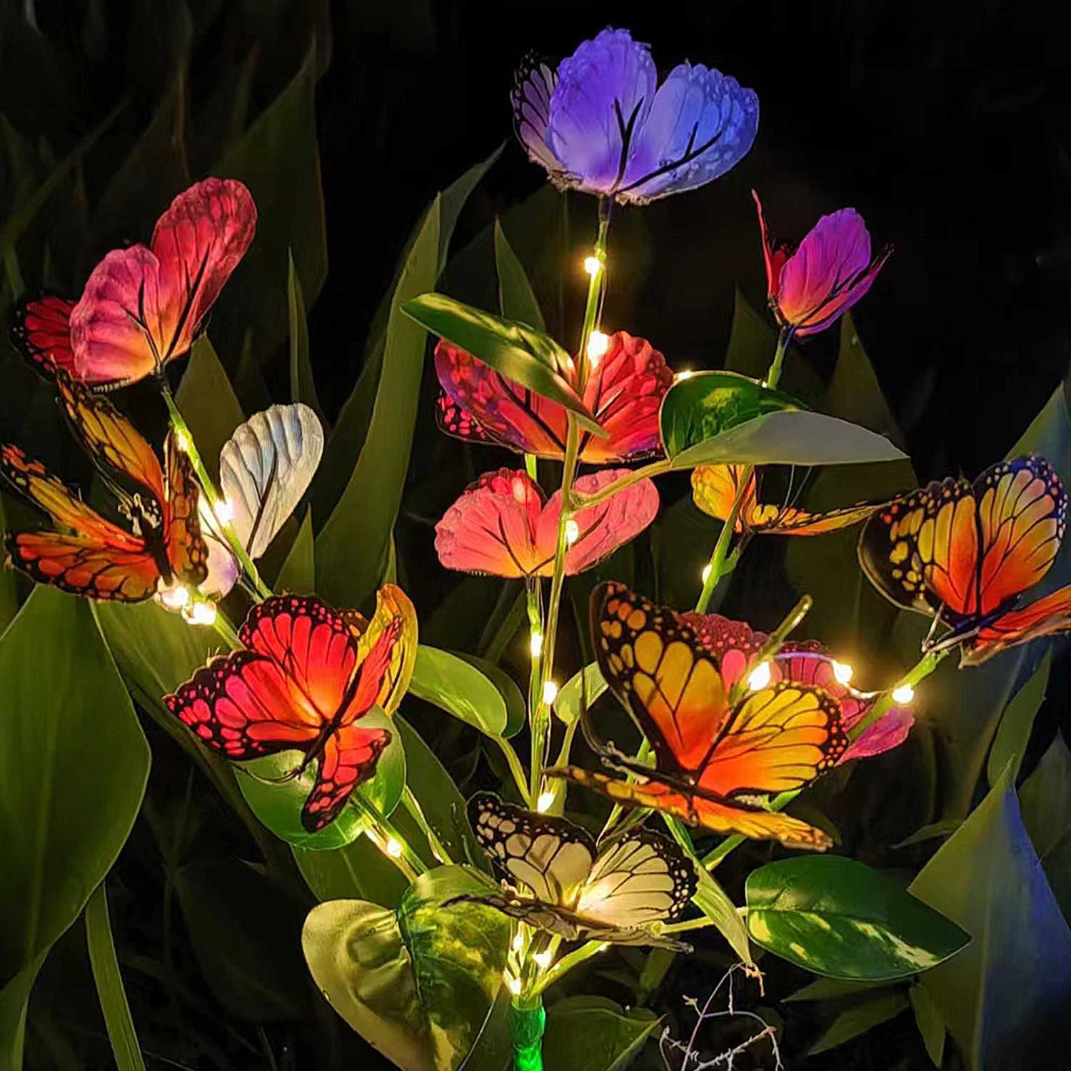 1 PC Solar Garden Lights Outdoor Waterproof Butterfly Flower Lamp IP65 Solar Powered Garden Decor for Patio Holiday Gift XJ250606