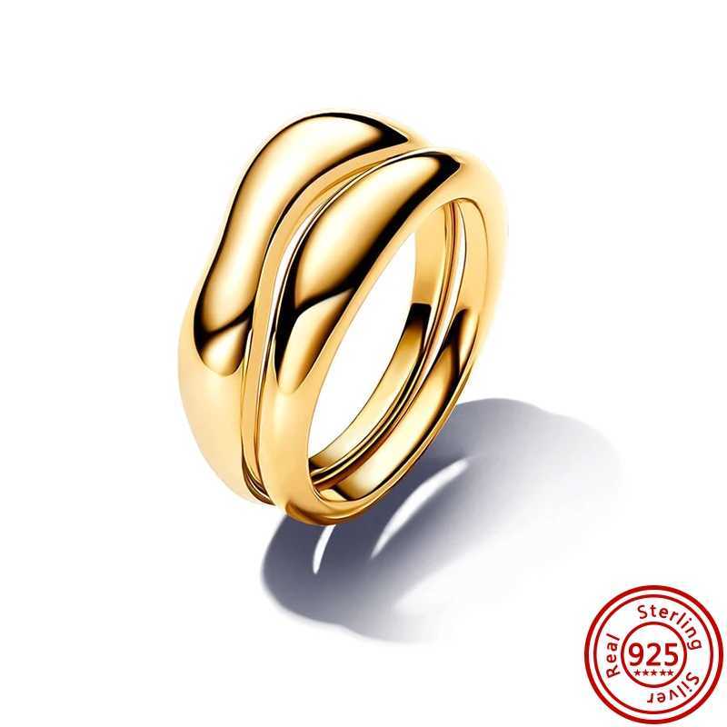 New 925 Sterling Silver Sparkling Golden Ring Love Zircon Pearl Black And White Stars Two Piece Set Charm Rings Jewelry Gift XJ250606