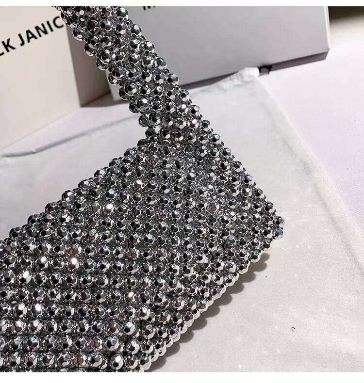 Glitter Shiny Acrylic Beads Beading Woven Handmade Evening Women's Handbag Wedding Party Clutch Purse Shoulder Underarm Bag