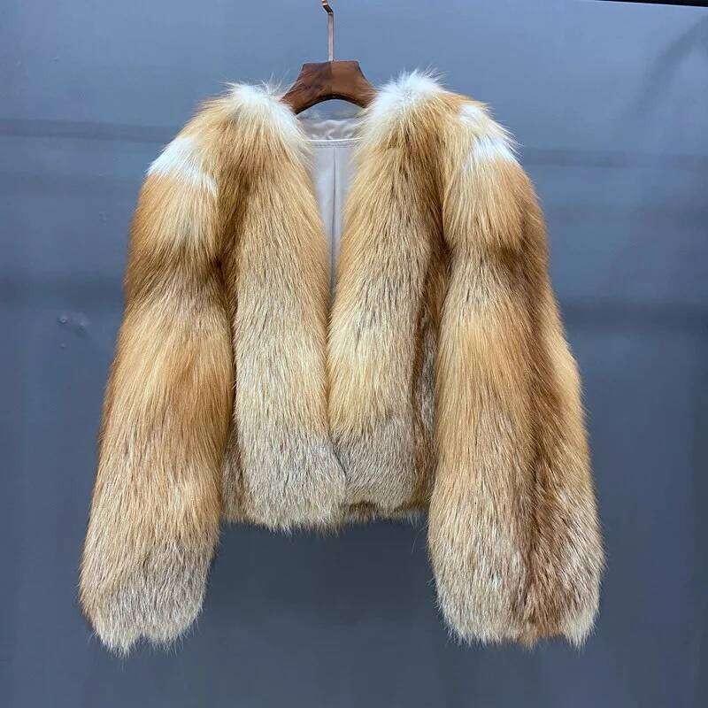 Women's Whole Red Fox Fur Coat European American Style Elegant Tailored Fit Outerwear in Rich Colors Jacket Natural