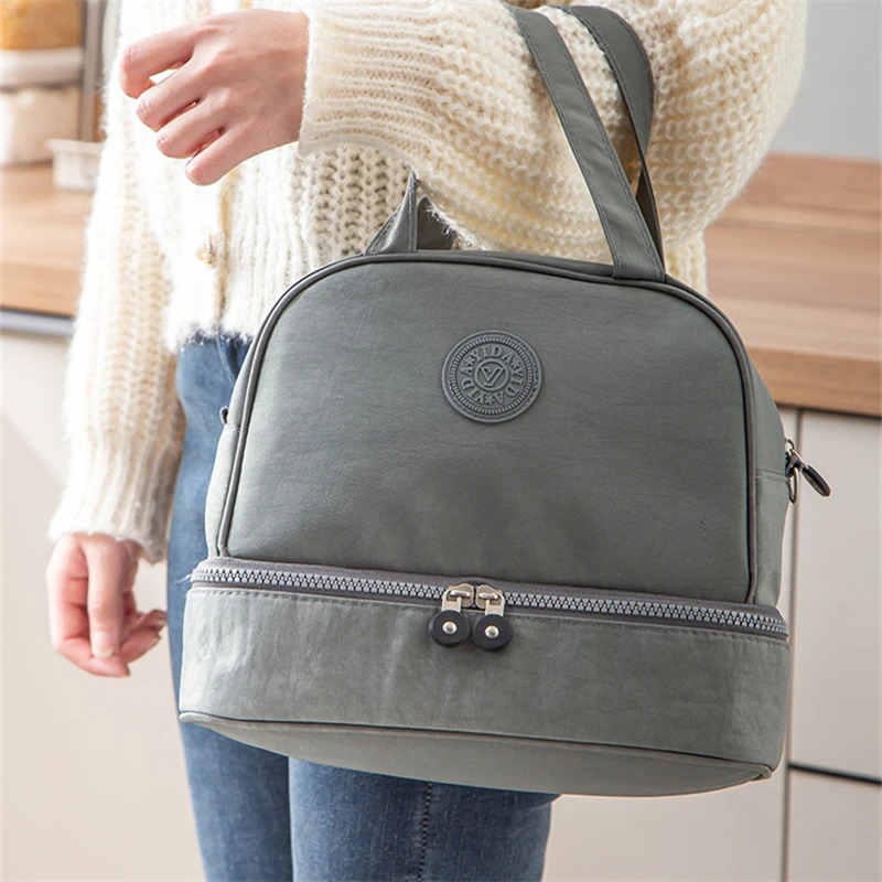 Double Layer Portable Thermal Lunch Bag Large Capacity Outdoor Picnic Food Insulated Cooler Bags Bento Box Pouch Ice Pack 250606