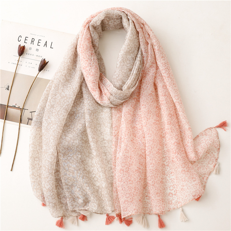 K947 Small fresh Chinese style retro blue and white porcelain cotton and linen feel scarf Bali yarn silk scarf blue ink painting flower female