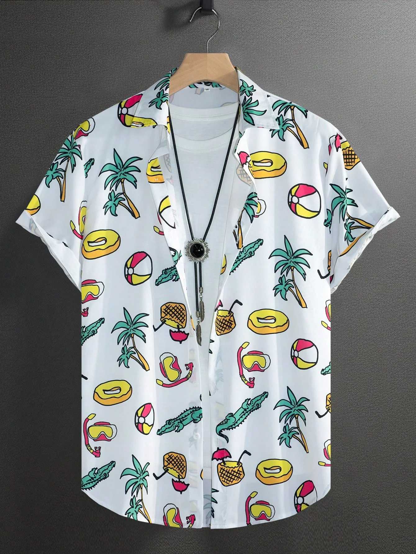 Aloha Botanical shirt - Mens Breathable short sleeve Button-Up Featuring Lush Tropical Foliage Flower Patterns W250607