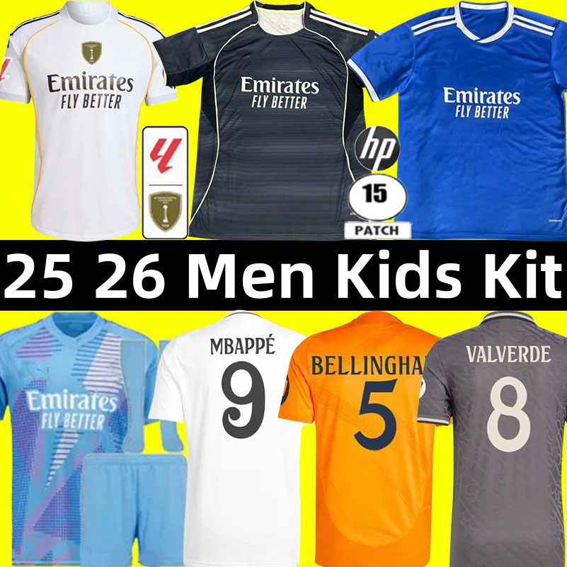 24 25 26 Real Madri Soccer Jersey MBAPPE BELLINGHAM COURTOIS VINI JR ENDRICK VALVERDE Modric Arda Guler Tchouameni Rudiger Fans Player Football Shirts Kids kit