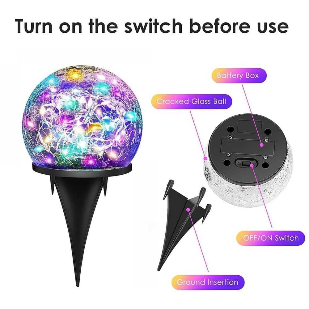 Solar Glass Ball Garden Light Cracked Glass Lamp Waterproof Landscape Lawn Decor Light for Villa Walkway Path Yard Holiday XJ250606
