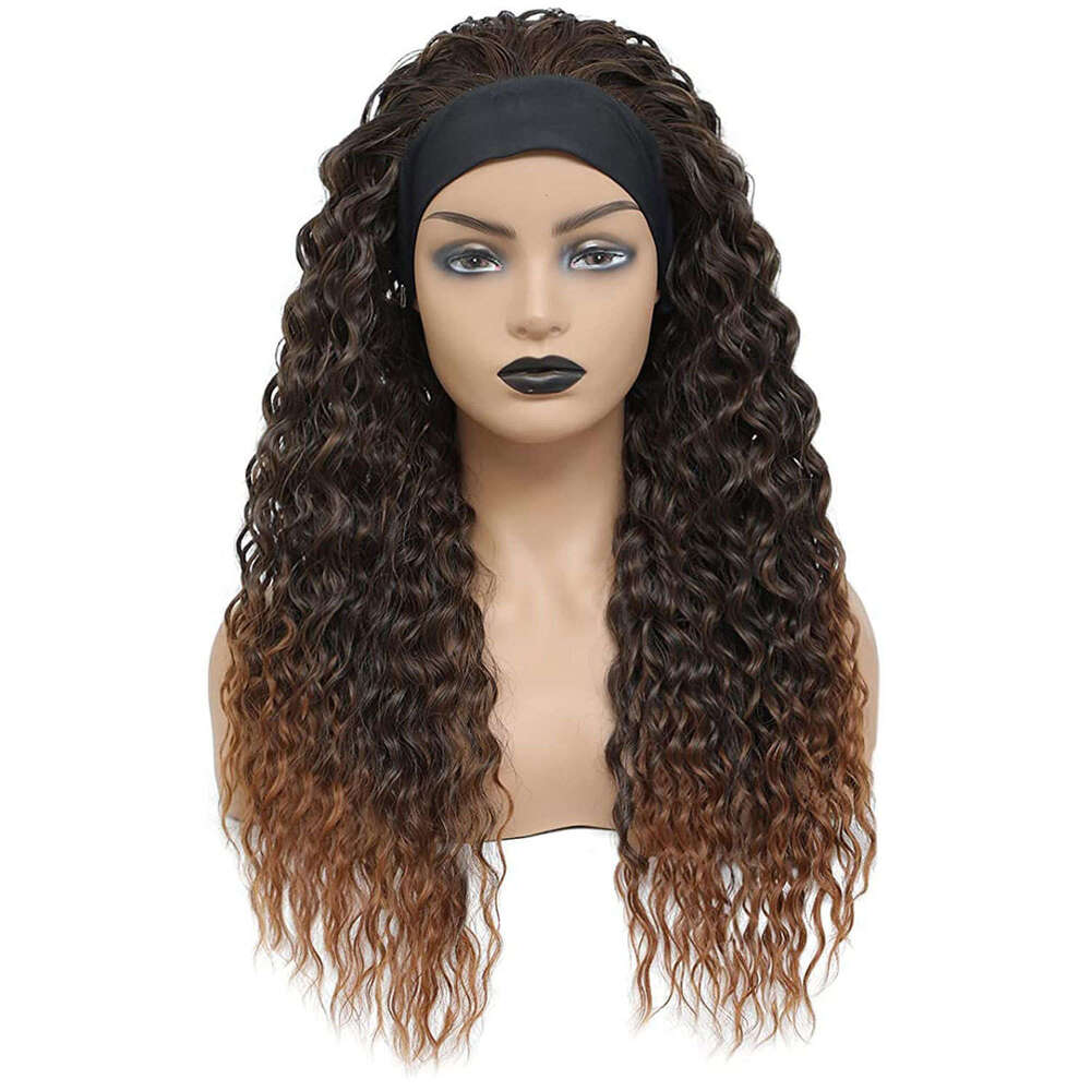 Headscarf Gradient Headband Ice Silk Hairband Long Curly Hair Small Curl Wig Cap