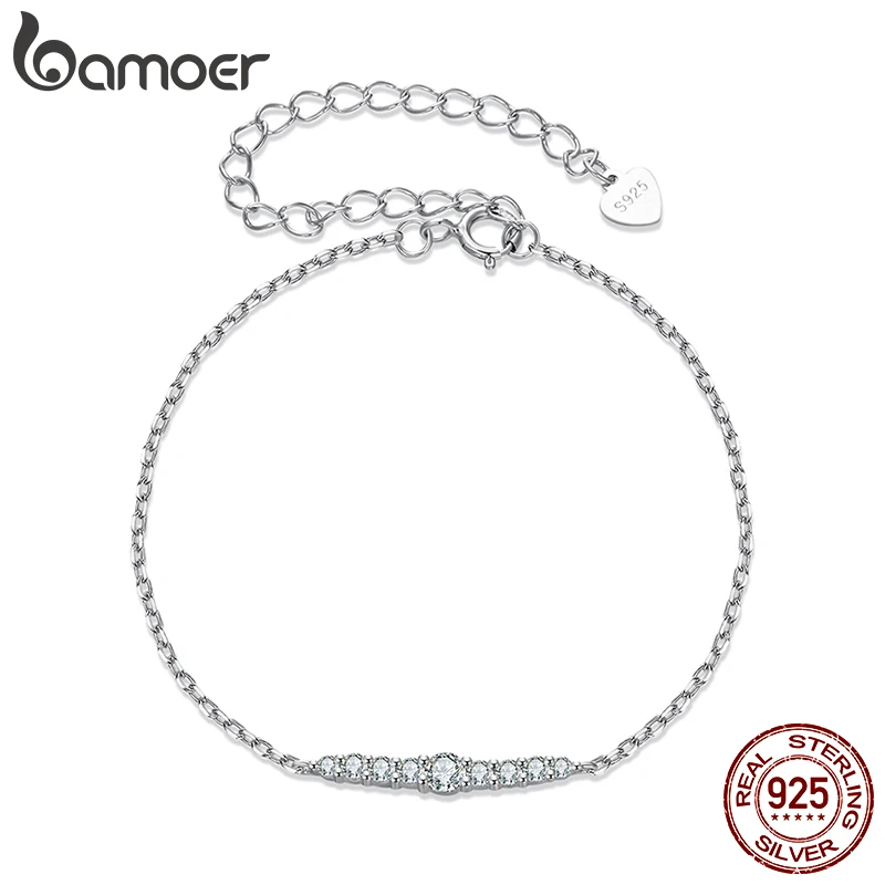 Bamoer Sparkling Moissanite Bracelet Adjustable Strand Bracelet for Women Engagement Birthday Gift Fine Jewelry MSB023 Tester moissanite