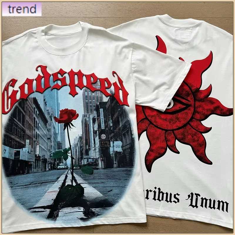 2025 Summer vintage Rose pattern God Spd Short sleeve top T-shirt unisex casual trend God Spd T-shirt clothing real photos X2506071