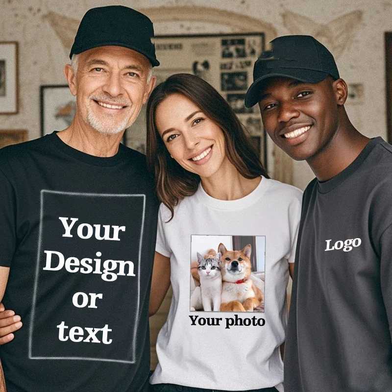 mens high-end gift custom 100% pure cotton custom T-shirt with professional printing of your own text photo on the front X250607