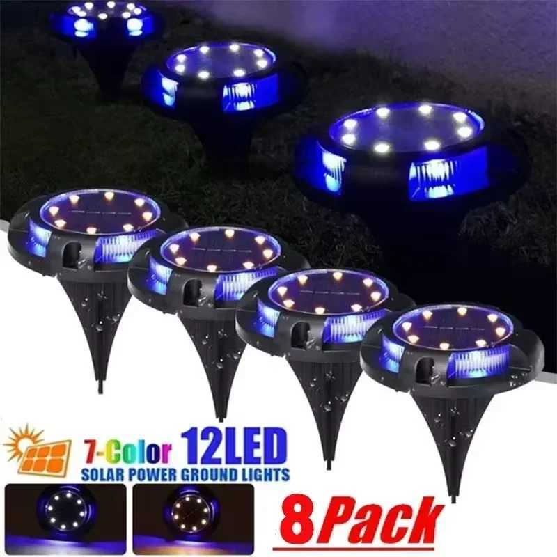 Solar Lights Outdoor With 12 LEDs Bright Multi-Color Solar Ground Lights For Pathway Garden Yard Lawn Walkway Decorations W250607