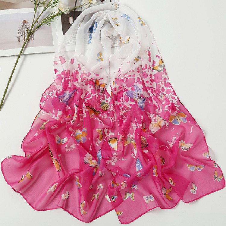 K951 Four Seasons Korean Printed Curled Silk Scarf Fashion Simulation Silk Chiffon Scarf Women's Warm Square Scarf Wholesale