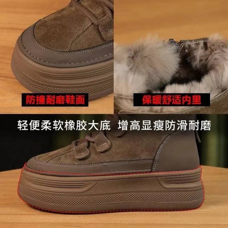 Ddmyoutdoor Fashion Outdoor Travel Women Suede Mountaineering Thick Fur Mid Calf Snow Boots Winter Platform Cotton Shoes Outdoor Shoes