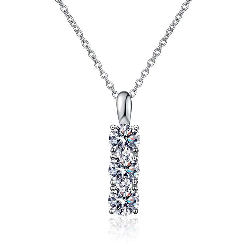 PYQ Light Luxury Fashion 925 Sterling Silver Pendant Mosang Diamond Necklace Three Stone 1.5 Ct Moissanite Necklace