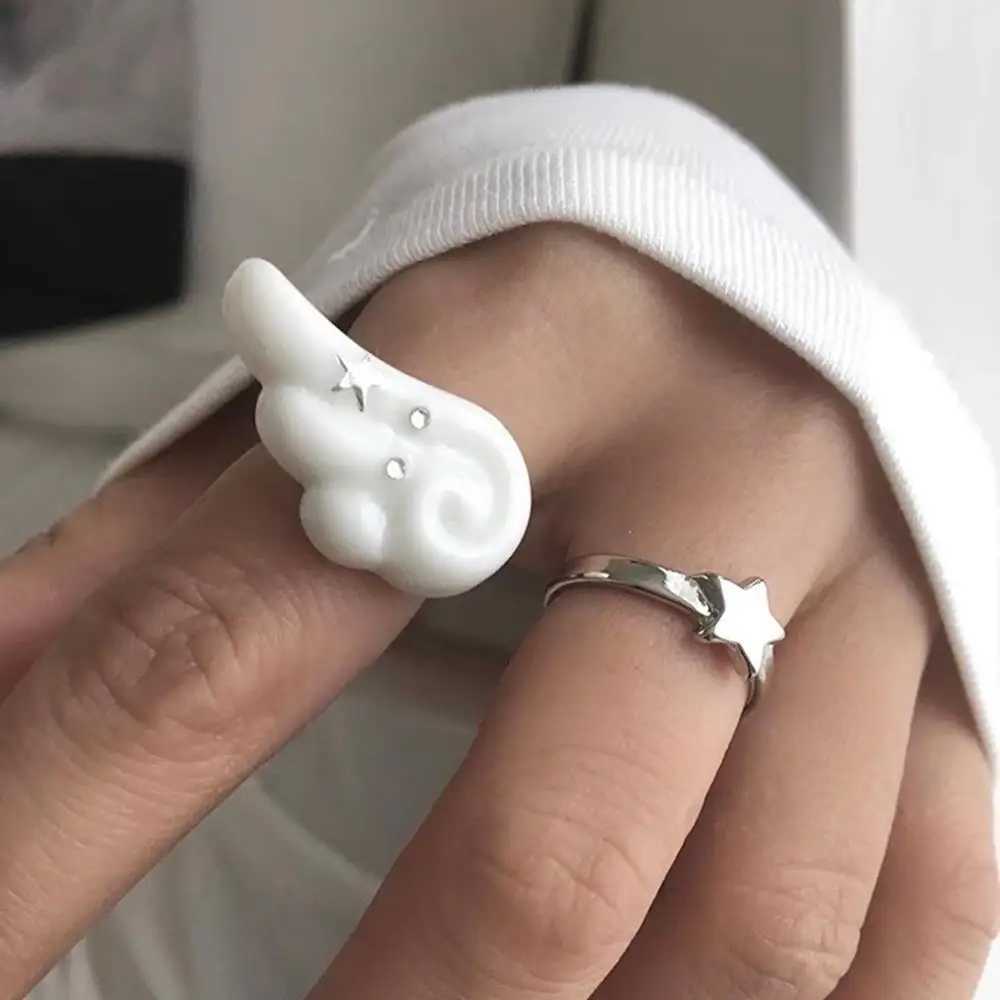 Y2K Wings Star Wings Set Korean Angel Wings Five-Pointed Star Design Open Ring For Women Men Punk Gothic Ring Adjustable Rings W250606