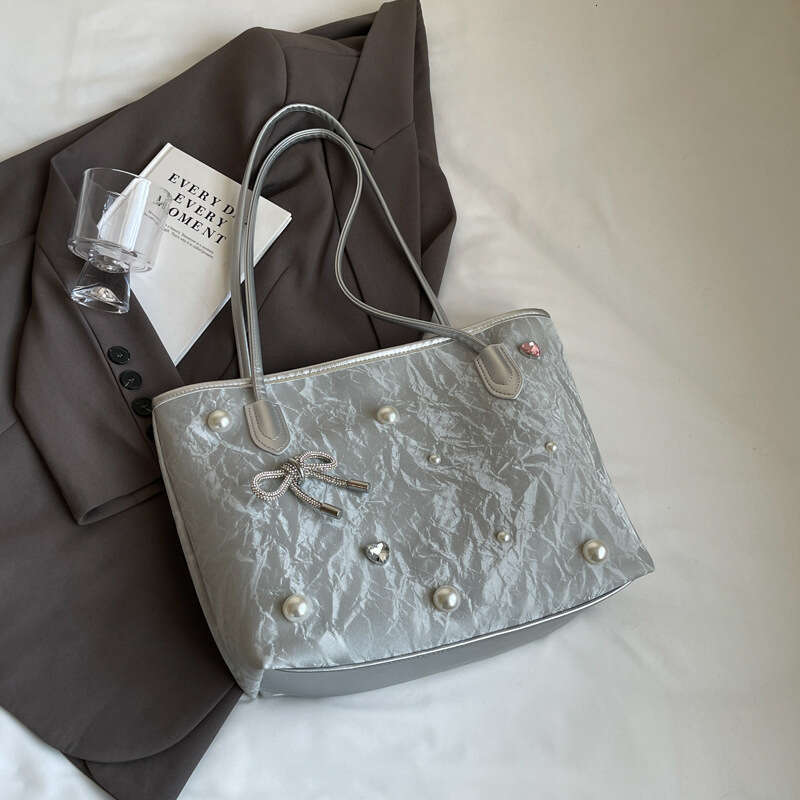 Large Capacity Tote 2025 Summer New Rivet Bowknot Underarm Textured Shoulder Bag for Women