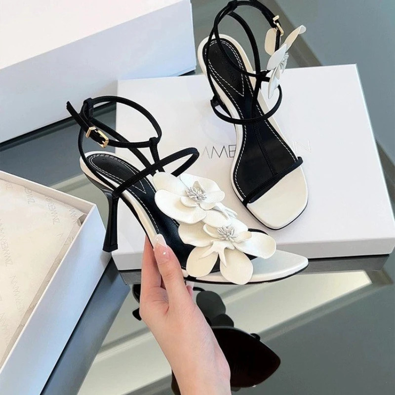 Flower Sandals Womens Shoes Summer Slingback Sandals Womens Elegant Party Wedding Shoes Flower High Heels 250605