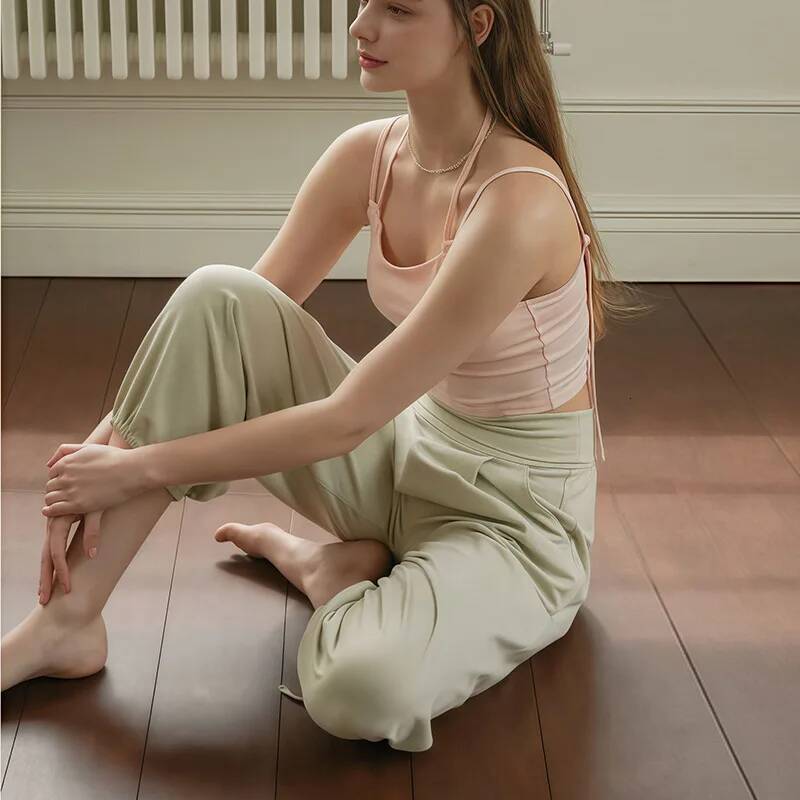 Summer Women Yoga Solid Color Loose Cuffed High Waist Straight-leg Sport Running Workout Breathable Slimming Pants