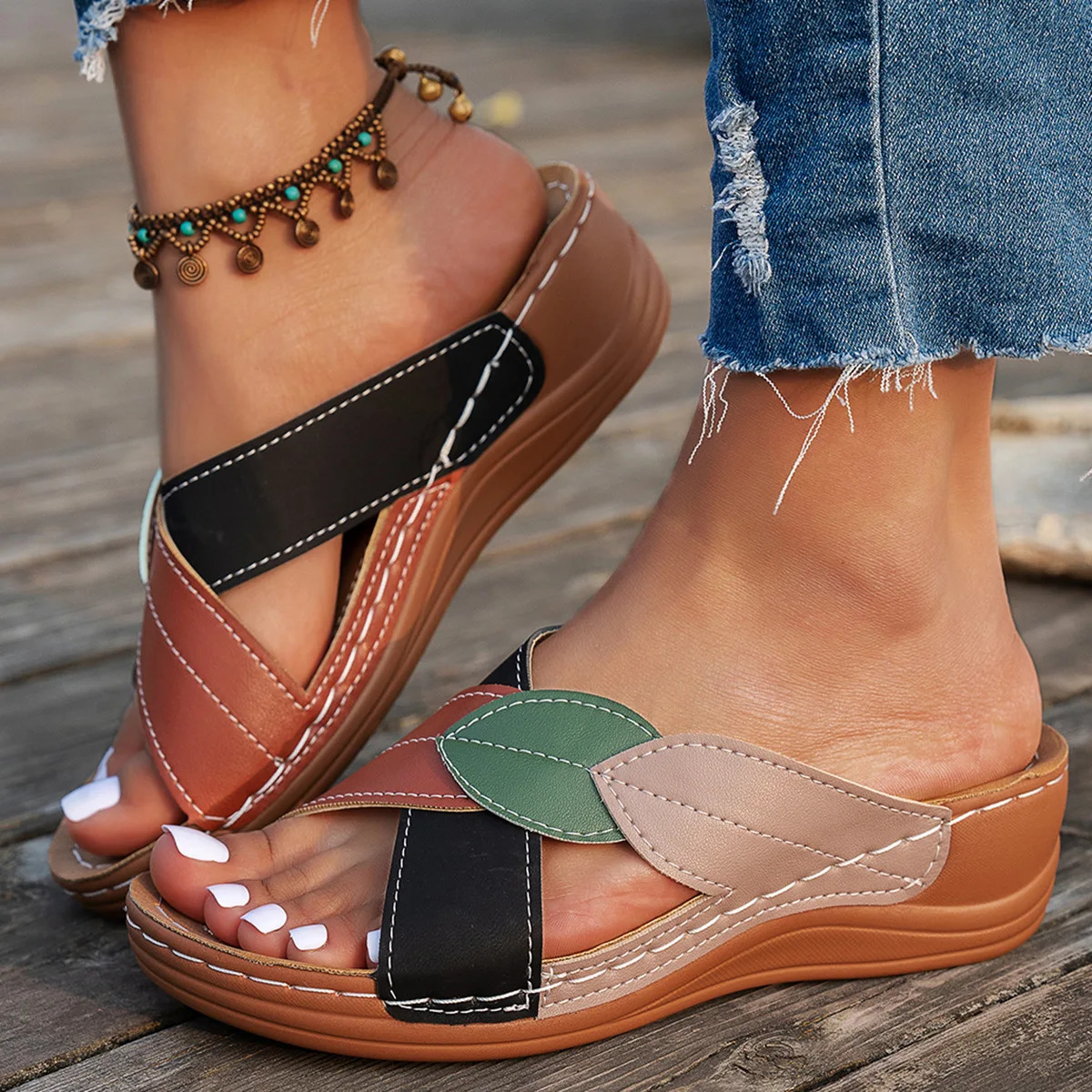 Womens Sandals Comfortable Wedges Heels Sandals Summer 2025 Shoes Woman Heeled Slippers Women Summer Footwear Chaussures Femme 250605