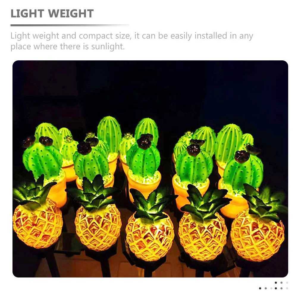 2 Pcs Solar Powered Cactus Pineapple Garden Stake Lights Outdoor Lighting Solar Outdoor Lamp Garden Stick Lamp Yard Decoration XJ250606