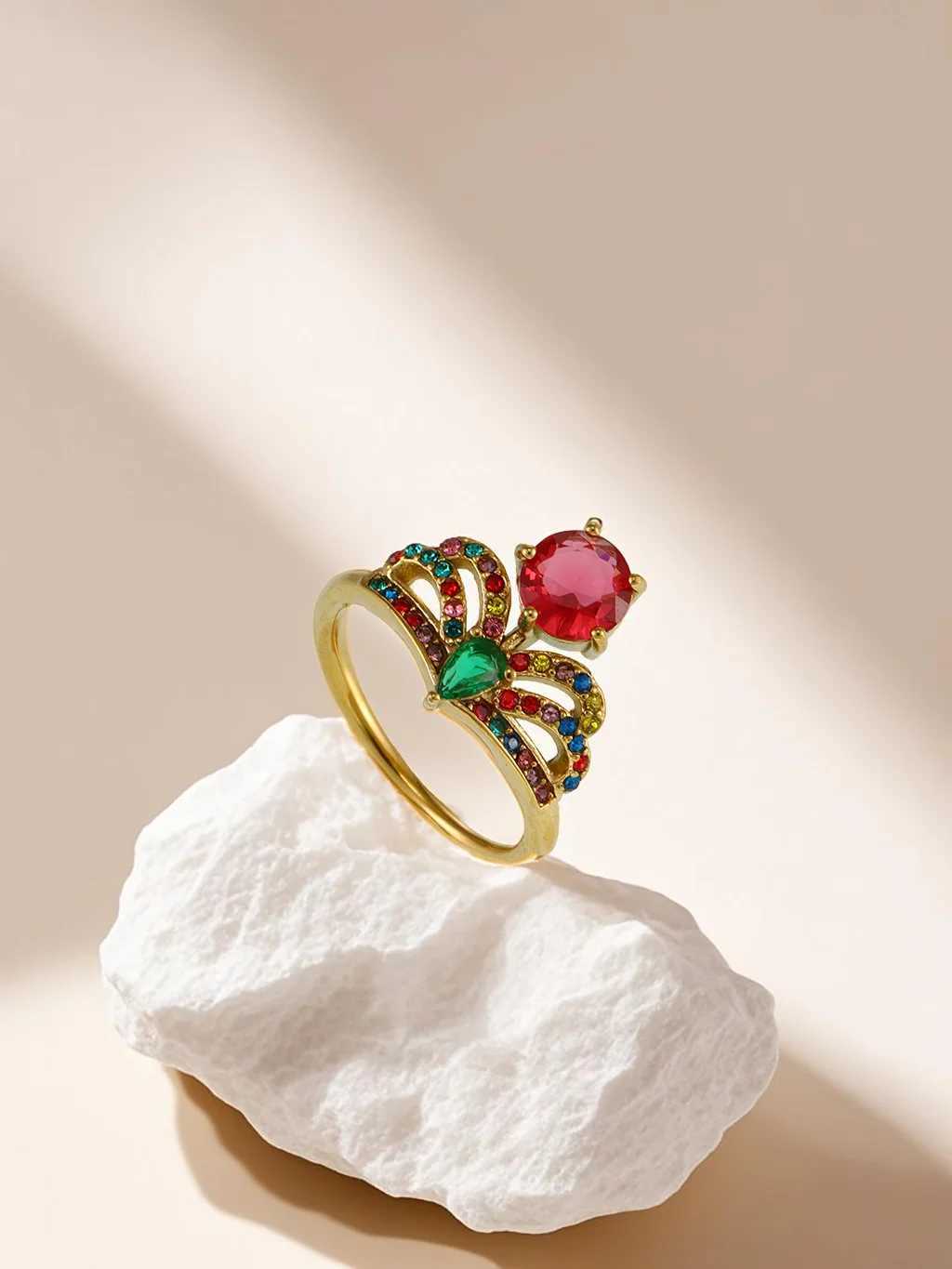 Gorgeous Colorful Luxury Zircon Rings For Women Stainless Steel Gold Plated Adjustable Female Ring Charm Jewelry GiftXJ250606