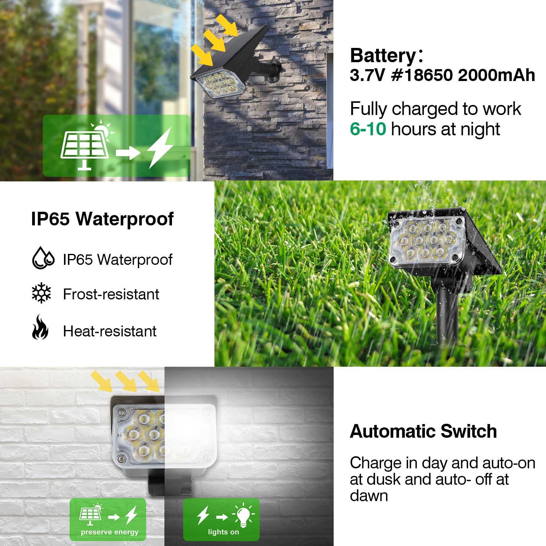 1/2/4PCS Solar Power Light Adjustable Light Temperature Solar Garden Light outdoor IP65 Solar Lamp Super Bright Solar Spotlight W250607