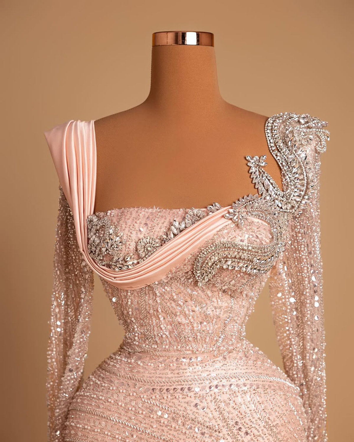 Graceful Crystal Evening Dresses Sequins Prom Dress Rhinestone Beading Long Sleeves Pearls Mermaid Party Gowns Vestidos De Noche Plus Size