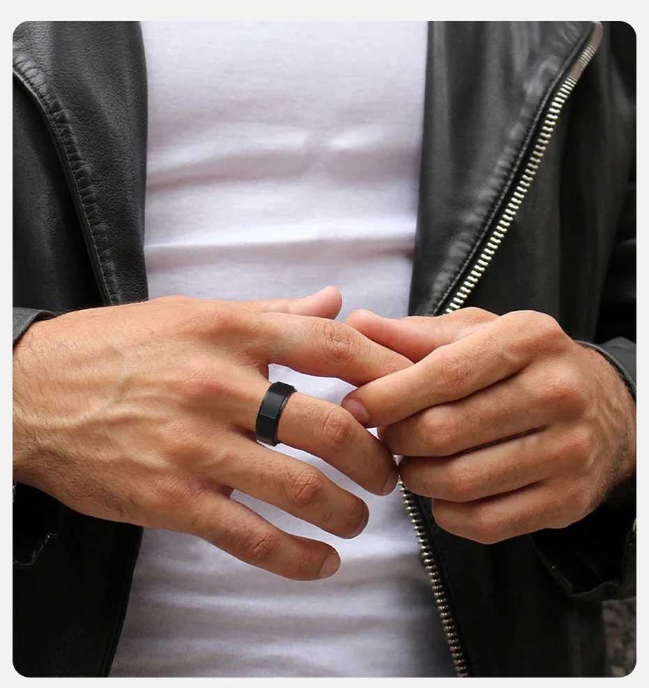 Vnox Geometric Spinner Ring 7-11 Size 7.8mm Band Width Black Silver Color Stainless Steel Jewelry Gifts for Men Boyfriend Him W250606