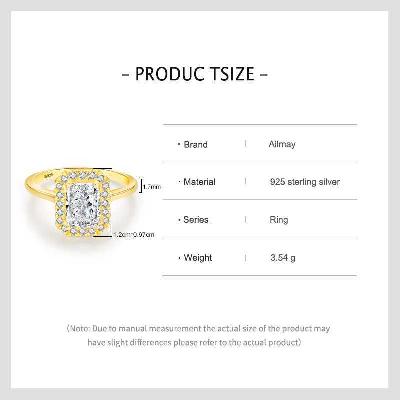 Ailmay 925 Sterling Silver Luxury 8A Crushed Iced Out Cut Zirconia Gold Color Ring For Women Wedding Anniversary Jewelry Gifts XJ250606