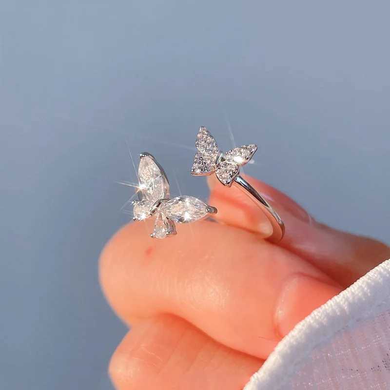 925 Sterling Silver Butterfly Zircon Open Rings For Women Wedding Luxury Fine Jewelry Accessories Wholesale 2023 XJ250606