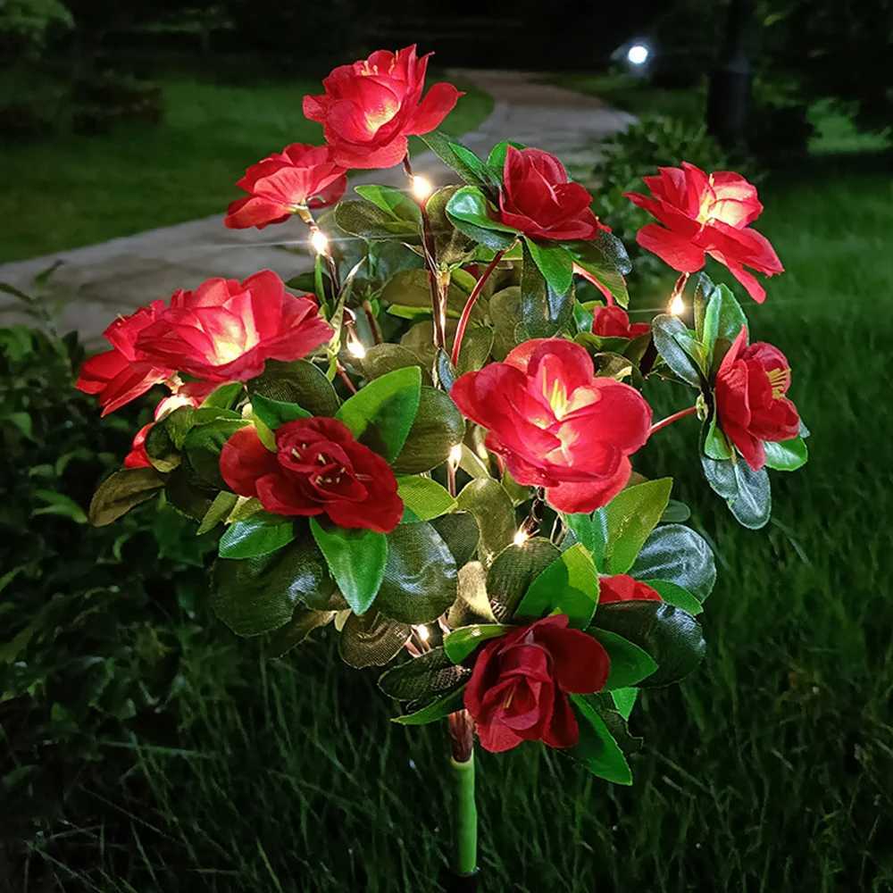 Solar Light LED Azalea Solar Flowers Lamp Outdoor Decorative for Garden Yard Lawn Path Lighting Holiday Wedding Decor XJ250606
