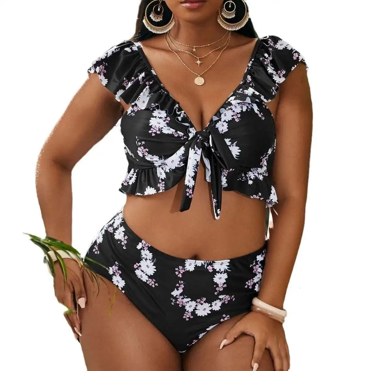 Large Size Split Swimsuit Womens Print Lace Up Bikini Beach Vacation 2025 Party Summer Elegantes Casual Y2k 250603