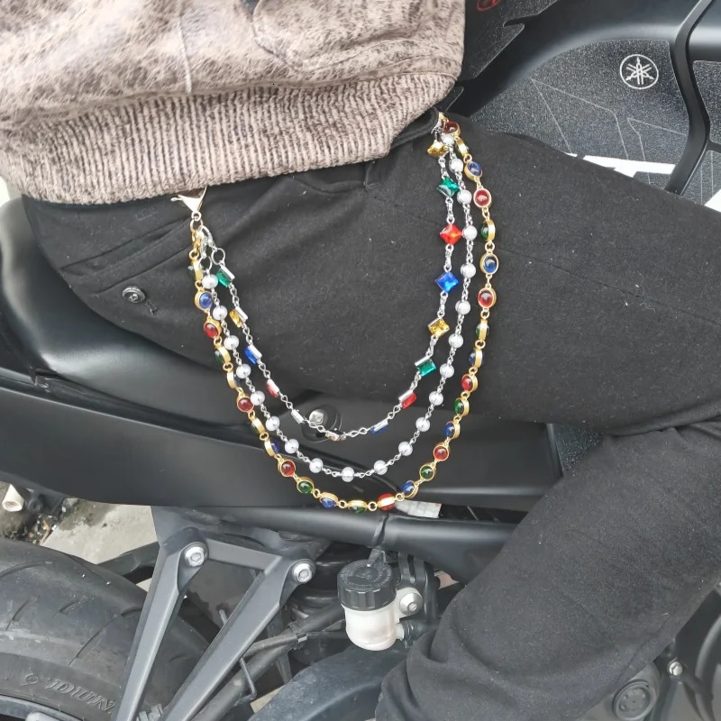 Model Locomotive Chain Colorful Round Beads Pearl Pants Chain Trendy Men And Girls Ones Waist Hip Hop Accessories 250604