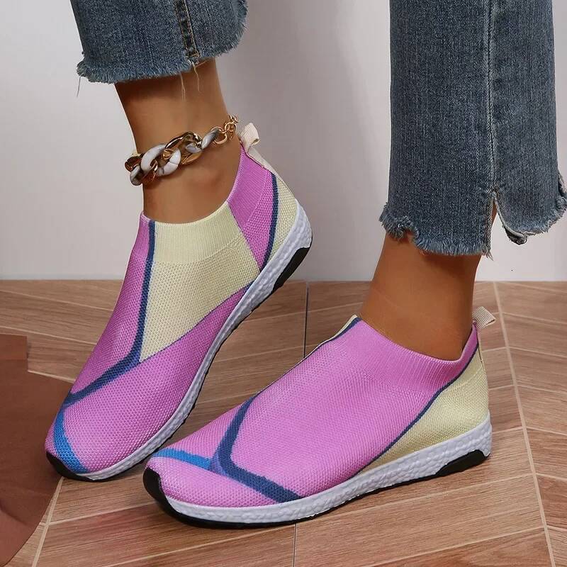 ddmyoutdoor Breathable Mesh Platform Sneakers Women Slip On Soft Casual Single Candy Knit Sock Flat Shoes Outdoor Outdoor Shoes