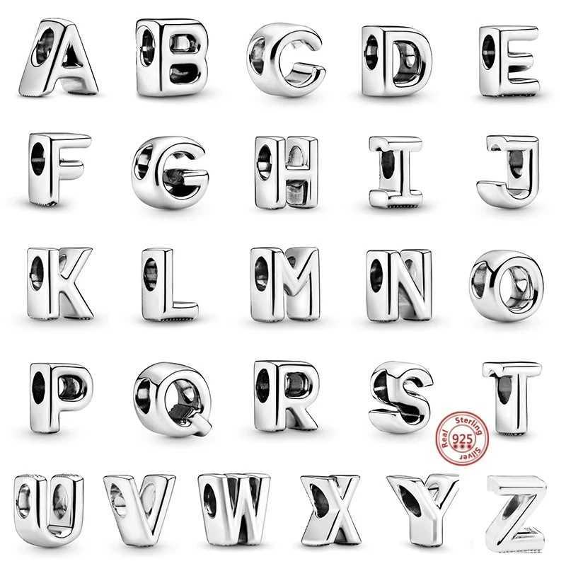 Real 925 Sterling Silver Letter Alphabet A to Z 26 Beads Fit Original Pantaro Charms Bracelet Women DIY Jewelry AccoriesXJ250607