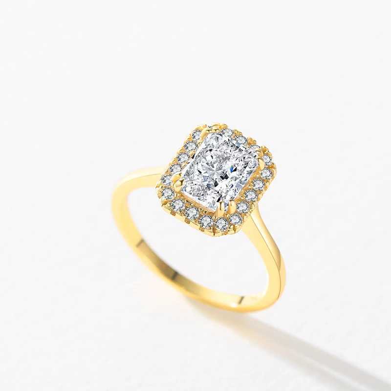 Ailmay 925 Sterling Silver Luxury 8A Crushed Iced Out Cut Zirconia Gold Color Ring For Women Wedding Anniversary Jewelry Gifts XJ250606