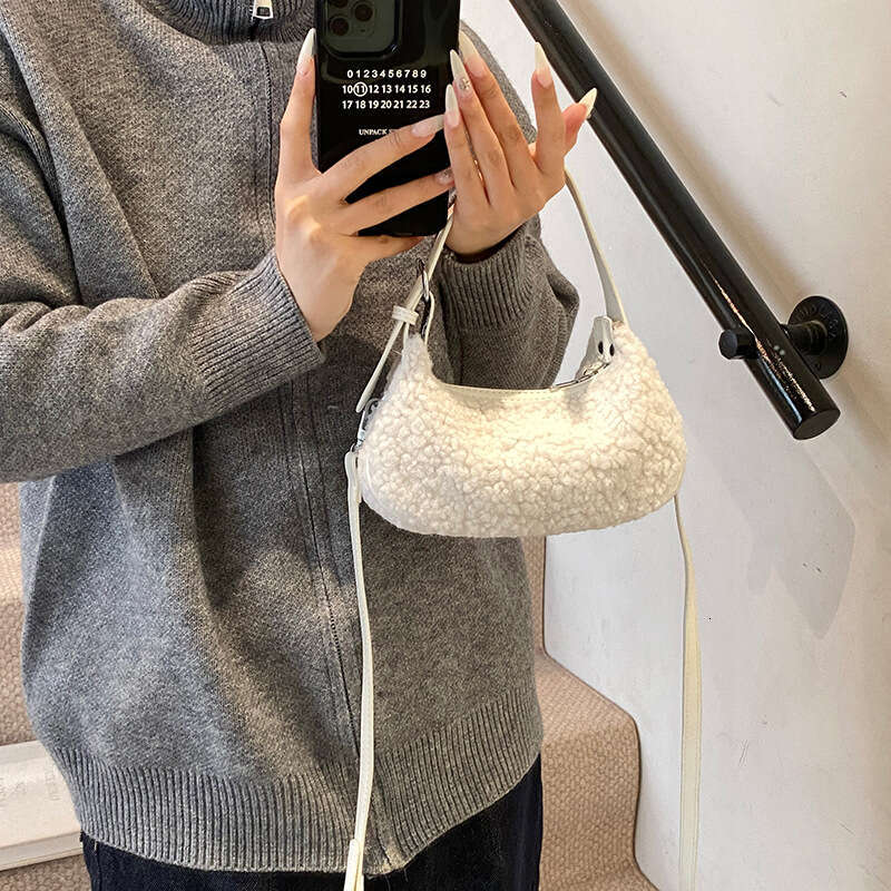 New Stylish Underarm Winter Lamb Wool Elegant Handbag Casual Versatile Shoulder Crossbody Bag for Women
