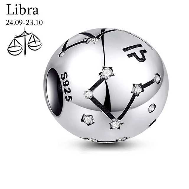 New 925 Sterling Silver 12 Constellation Zodiac Round Beads Fit Original Pendant Bracelet Charms Jewelry Accessories For Women XJ250607