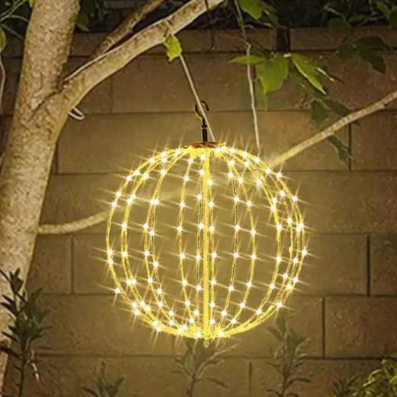 50cm Hanging Ball Light Garden Courtyard Rattan Tree Light Christmas Party Landscape Lamps Fold Metal Frame Home Fairy LightsXJ250606