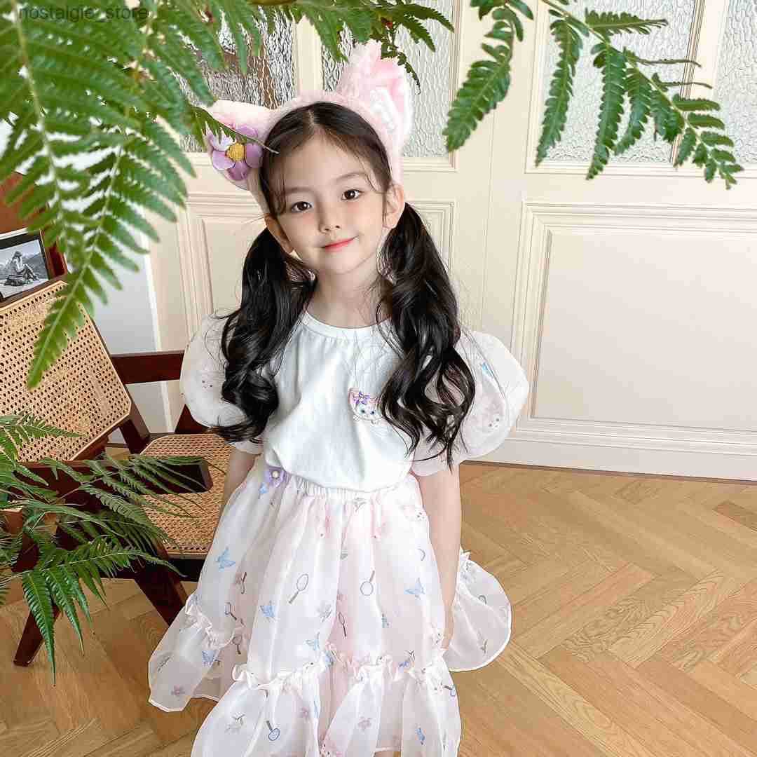 Childrens Party Clothes Girls Cotton T-Shirt Lace Skirt Set - Cute Pink Outfit for Kids y250607FNMD