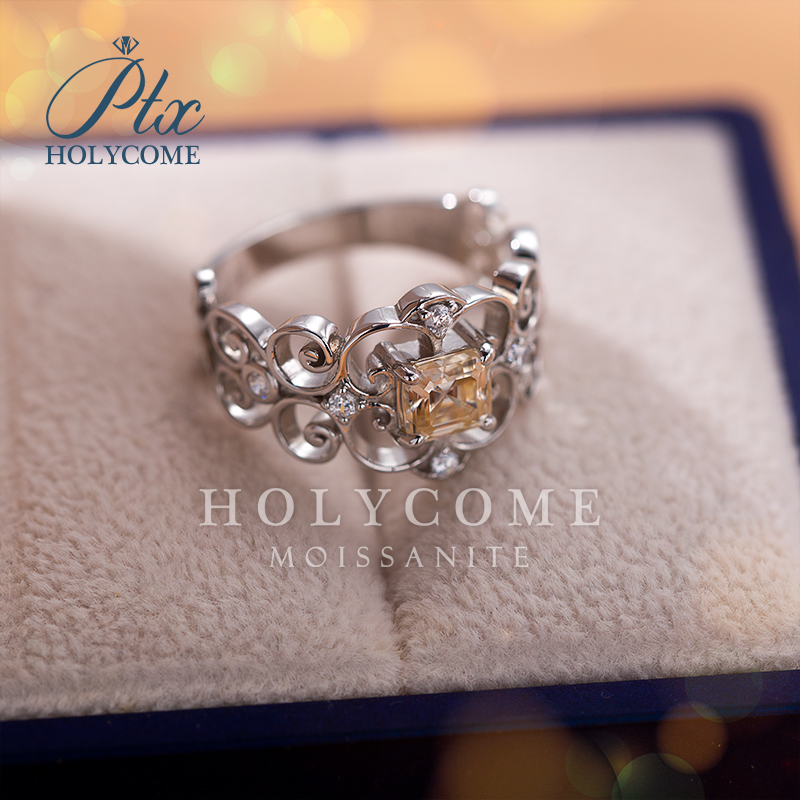 Wholesale New European 925 Sterling Silver Rings Genuine Engraved Fit for Women 1CT Champagne Moissanite Engagement Ring for Party