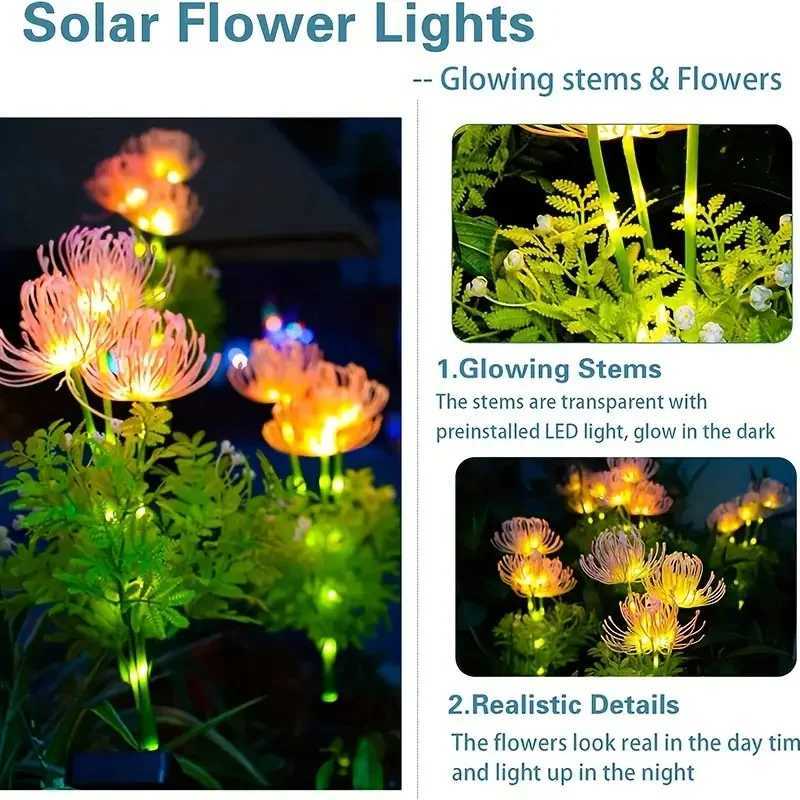 Outdoor LED Solar Landscape Lamp Red Spider Lily Waterproof Garden Lights for Garden Pathway Yard Lawn Backyard Decor W250607