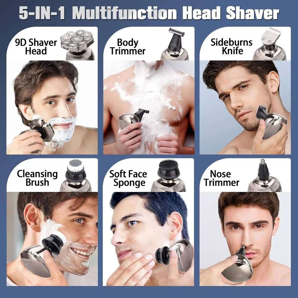 9D 6-In-1 Bald Head Shavers Men Wet/Dry LED Display Electric Razor For Mens Hair Trimmer