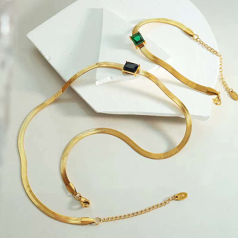 Hip-hop fashion metal pop sequin chain 925 silver colorful diamond contrast necklace and bracelet set