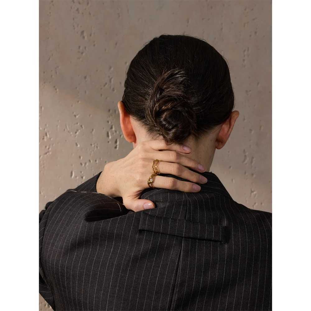 Yhpup Stainless Steel Natural Pearl Chain Geometric Stackable Thin Ring 18K Gold Color Minimalist Finger Jewelry Wholesale Gift W250606