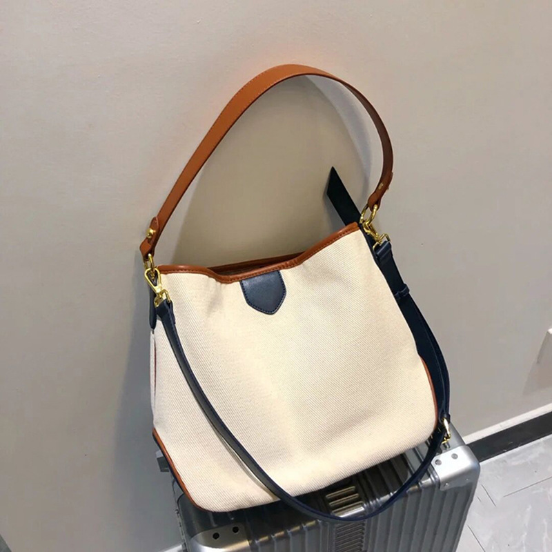 designer College Student Backpack Bag for Women Versatile Color-Block Large Capacity Crossbody Bag Commuter Shoulder Bag Canvas Patchwork Tote Bag