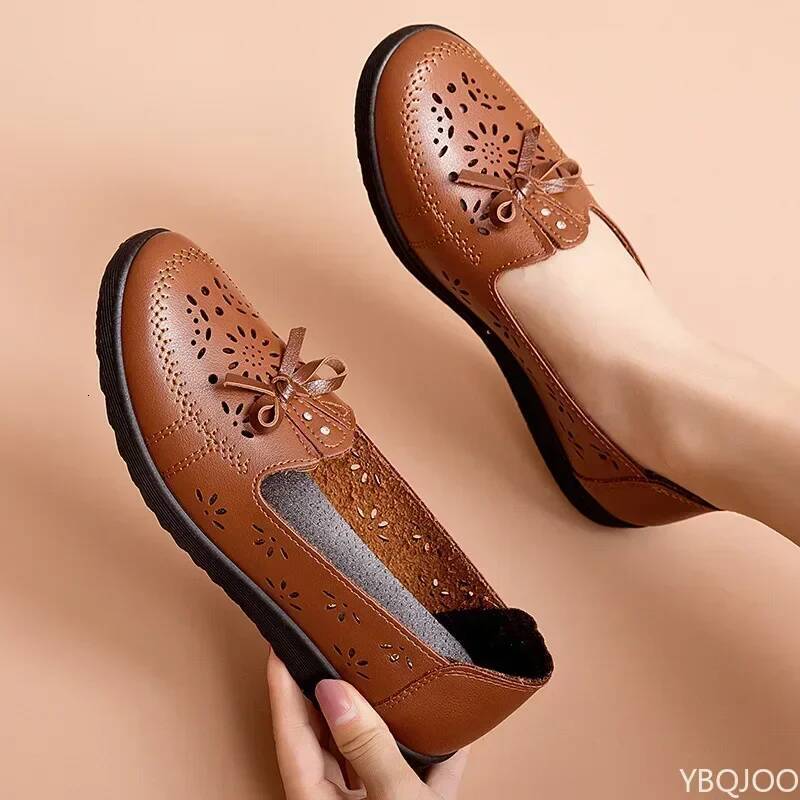 ddmyoutdoor Flats Summer Genuine Leather With Low Heels Slip On Casual Flat Women Loafers Soft Nurse Ballerina Shoes Outdoor Outdoor Shoes