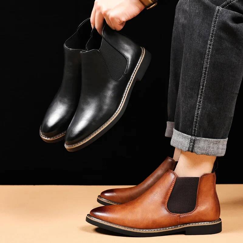 Ddmyoutdoor Shoes Retro Ankle Boots Casual Flat Elastic Formal Business Dress Men Shoe New Spring Autumn Outdoor Shoes
